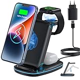 CAVN 3 in 1 Kabelloses Ladegerät, Wireless Charger Kompatibel mit iPhone 15 14 13 12 11 Pro Max/XS/X/8+, iWatch Ultra 9 8 7 6 SE 5 4 3 2, AirPods Pro/2/3,Induktive Ladestation