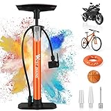 Fahrradpumpe Luftpumpe Fahrrad für alle Ventile - 11 Bar / 160 Psi Standluftpumpe - Standpumpe für Rennrad, E-Bike, Mountainbike - Fahrrad Pumpe für Französische Ventile und Adapter (Orange)