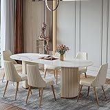 POVISON Ovaler Esstisch 180 cm weiß glänzender Sinterstein für 6 mit Tischbeinen für römische Säulen, einfache Installation, 180 x 90 x 75 cm (ohne Stühle)