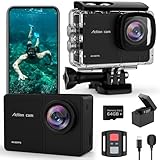 TIMNUT 4K 60FPS Action Cam, Unterwasserkamera mit 64G SD Karte 48MP HD WiFi Kamera mit EIS 40M Wasserdicht Actionkameras Weitwinkel Sportkamera mit 2 * 1350 mAh Akkus Helmhalterung Zubehör Kits