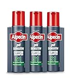 Alpecin pH Sensitiv Coffein-Shampoo S1 – 3 x 250 ml – Haarshampoo für Männer bei trockener, gereizter, juckender Kopfhaut | Kopfhaut-Pflege gegen Haarausfall