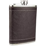 Prime Homewares Flachmann Edelstahl, mit Leder Design Whisky Flachmann Alkohol Fläschchen, braunes leder
