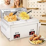 Gasfritteuse, 20L Gewerbliche Doppeltank Friteuse Edelstahl Fritteuse mit Hoher Kapazität, Professionelle Gas Küchenbratmaschine mit Pommeskorb für Restaurant, Heimküche, Snackbar