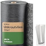 Praknu Unkrautvlies 100g/m2 𝗘𝘅𝘁𝗿𝗮 𝗦𝘁𝗮𝗿𝗸 - 50m2 - Unkrautfolie mit 24 Erdanker - Wasserdurchlässig & Reißfestes - UV Stabil