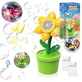 Vicalo Seifenblasenmaschine, Sonnenblume Seifenblasenmaschine Kinder, Seifenblasenmaschinen mit Lichtern und Musik, 2 Flaschen Seifenblasenflüssigkeit für Geburtstag/Hochzeit/Camping/Partys (Gelb)