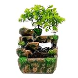 Fridgestea Zimmerbrunnen Wasserfall mit LED-Beleuchtung, Wasserpumpe Tischbrunnen mit Beruhigende Wassergeräusche, Tischbrunnen Wasserfall 18 * 15 * 30cm für Wohnzimmer/Schlafzimmer/Büro/Bonsai/Deko