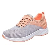 Bequeme Damen-Schuhe, flache Unterseite, leicht, bequem, Netzstoff, atmungsaktiv, Colorblock-Design, lässiger Slipper, Orange, 38 EU