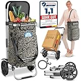 ELONEO Einkaufstrolley klappbar, Einkaufswagen mit Kühlfach, 3in1 Trolley, Sackkarre & Umhängetasche, Einkaufsrollwagen, Shopping Trolley 43L Kapazität & Spanngurt, Hackenporsche Taupe