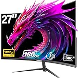 Gawfolk 27 Zoll Curved Gaming Monitor 165Hz/ 180Hz, PC Bildschirm Full HD 1080P, Rahmenloses 1800R Computerbildschirm mit FreeSync und Eye Care Technologie, unterstützt VESA