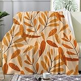 Blattmuster Kuscheldecke 150x200 - Flauschig Decke Fleecedecke Herbst Botanischer Stil - Weich Warme Flanell Wohndecke Sofadecken - Wolldecken für Couch Bett Zimmer Deko - K-31