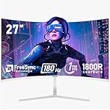 Gawfolk PC-Monitor, 27 Zoll, gebogen, 180 Hz, Gaming-Computer, 1800R, 1 m, FHD 1080p, 178 ° Weitwinkel, Ultra – dünn, Lünette, HDMI, DisplayPort, kompatibel mit Wandmontage, 100 x 100 mm, Weiß