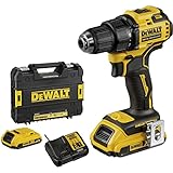 DEWALT18 Volt 2-Gang Akku-Bohrschrauber (bürstenloser Motor, Vollmetallgetriebe,15-stufiges Drehmomentmodul, 13 mm Schnellspann-Bohrfutter, 2x 2 Ah Li-Ion Akkus, Ladegerät, LED-Leuchte), DCD708D2T-QW