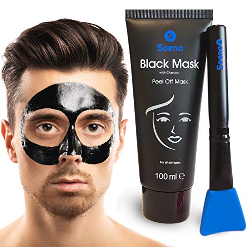 Das ORIGINAL - SOENA® for MEN Black Mask + MASKENPINSEL | XXL Tube 100 ml | Entfernt Mitesser – Peel-Off Maske - Gegen unreine Haut | Mit Aktivkohle | Schwarze Maske zum abziehen - Blackhead Maske