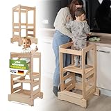 JETZT NEU! STRAHLKIND® Lernturm ab 1 Jahr [Anti Kipp Schutz] aus Kiefernholz - Montessori Lernturm höhenverstellbar - Learning Tower - Tritthocker für Kinder
