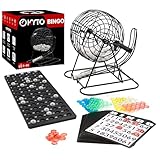 Bingo Spiel Metalltrommel 18 Bingotickets 75 Bingo Kugeln 150 Chips Spielbrett + 500 Bingokarten schwarz Erwachsene Kinder