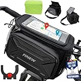 FINEW Lenkertasche Fahrrad mit Lenkeradapter für E Bike und Fahrrad, 6L Fahrradkorb Vorne, Wasserdicht Fahrradtasche Lenker mit Handyhalterung, Touchscreen, Abnehmbarer Schultergurt, Regenschutz