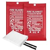 2 Stück Feuerlöschdecke für Notfälle 1 m x 1 m Löschdecke Küche Glasfaser Feuerdecke mit Flammhemmenden Baumwollgriffen Brandschutzdecke für Zuhause Feuerlöscher für Zuhause, Glasfaser-Löschdecke, XL