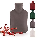 Blumtal Wärmflasche mit Bezug aus Polar Fleece - Auslaufsichere Wärmeflasche aus Naturkautschuk für Kinder und Erwachsene, Bettflasche zur Schmerzlinderung - Grau