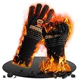 KUOGAS Grillhandschuhe Hitzebeständig bis 800°C, Ofenhandschuhe Topfhandschuhe Feuerfeste Handschuhe BBQ Handschuhe Kochhandschuhe Backhandschuhe Backofenhandschuhe, aus Baumwolle (Black, L)