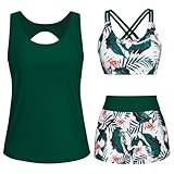 Bikini Damen Set Bauchweg Zweiteilig Badeanzug Große Größen 3 Teilig Push Up Bademode Set Einfarbig Bauch Weg Tankini Oberteile Gepolsterte mit Badeshorts-Sets Hoher Taille Strandmode Schwimmanzug