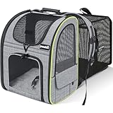 pecute Haustier Expansions Rucksüke für Hund und Katzen mit Front Opening-Mesh Fenstertaschen, Tragbare und Erweiterbare Ourdoor Faltbarer Raum Tragetasche,Grau (maximale Last 6kg)