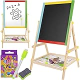 KRUZZEL Holz Kunst-Staffelei für Kinder Mit Doppelseitiger Tafel und Weißer Staffelei 8905