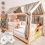 lilimaus Hausbett Himmel - 100% Baumwolle Betthimmel aus Musselin - Hausbett Deko - Geschenk Mädchen & Jungen - Himmelbett Vorhänge für 90x200 & 120x200 Kinderbetten - Baldachin Kinderzimmer Deko