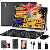 2024 Neueste Tablet 10 Zoll Android 14 mit 22GB RAM+128GB ROM 1TB TF, Octa-Core,Widevine L1,5G+2.4G WiFi, Bluetooth 5.0, 8000mAh, 8+5MP,1280*800, Gesichtserkennung,Type C, Tablet mit Tastatur -Schwarz