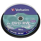 Verbatim DVD-RW 4x Matt Silver 4.7GB, 50er Pack Spindel, DVD Rohlinge beschreibbar, 4-fache Brenngeschwindigkeit & Hardcoat Scratch Guard, DVD leer, Rohlinge DVD wiederbeschreibbar