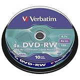 Verbatim DVD-RW 4x Matt Silver 4.7GB, 50er Pack Spindel, DVD Rohlinge beschreibbar, 4-fache Brenngeschwindigkeit & Hardcoat Scratch Guard, DVD leer, Rohlinge DVD wiederbeschreibbar