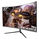 CRUA 27 Inch 75Hz Curved Gaming Monitor, Full HD 1080P 1800R Frameless Computer Monitor, 1ms GTG with FreeSync, Low Motion Blur, Eye Care, VESA, DisplayPort, HDMI