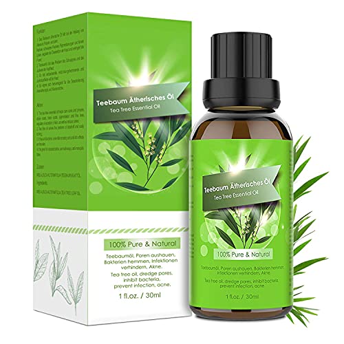 Teebaumöl - Tea Tree Oil - 100% Pure Naturrein 30ML - für Shampoo Gesicht Körper Nagel, Anti Pickel, Akne Öl, Acne Serum gegen Unreine Haut Warzen, Mitesser, Vegan Teebaum Ätherische Öle für Diffuser