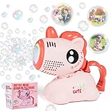Seifenblasenmaschine, Ambesty Einhorn Seifenblasenpistole Kinder, Seifenblasen Pistole mit 100ml Seifenblasen Flüssigkeit, Bubble Gun Machine mit Licht Kinder/Geburtstag/Party/Hochzeit (Rosa)