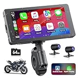 Lamto Motorrad Carplay & Android Auto für Motorcycle,Tragbares Carplay Bildschirm mit Dashcam Vorne Hinten 2K+1080P,5,5 Zoll IP67 Wasserdichter Touchscreen für Motorräder,Daueraufnahme/Siri/64G TF