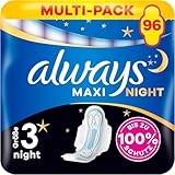 Always Maxi Binden Damen Gr. 3, Night (12 Damenbinden mit Flügeln) weich und super saugfähig, geruchsneutralisierend und Auslaufschutz