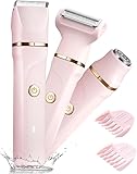 Bikini-Trimmer für Damen, 3-in-1, schmerzloser Damenrasierer für seidige Haut, wiederaufladbarer elektrischer Rasierer für Bikinis, Beine, Schamhaare, austauschbare Keramikklinge, IPX7 wasserdicht