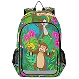 RPLIFE Kinderrucksack 17 Zoll Strapazierfähiger Rucksack für Jungen Mädchen Verspielte Affen Dschungel Grün 2, One Size, Traditionelle Rucksäcke, Playful Monkeys Jungle Green 2, One Size
