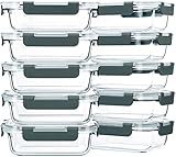 M MCIRCO Glasbehälter 0 + 10 + 10 Stück, Grau, Minimalistisch, Glasbehälter, 625 ml, 1510.6 cbm, Rechteckig, 10er Pack