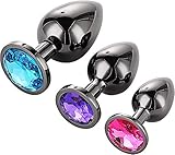 AllesCosy Analplug Buttplug 3 Stücke Set Metall Analplug Dunkel Grau/Schwarz Gunmetall Groß Medium Klein Anal Plug Sex Spielzeug Geeignet für Anfanger für Frauen Männer Paare