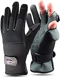 normani Anglerhandschuhe aus Neopren mit umklappbaren Fingerkuppen und Silikon-Innenseite Farbe Schwarz/Grau Größe M
