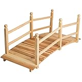 tectake 404379 Holzbrücke mit Geländer, begehbare Gartenbrücke, 137 x 58 x 58 cm, Teichbrücke aus Holz, Zierbrücke für Garten Teich Wasserlauf, braun