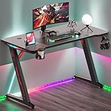 Alpstorm LED Gaming Tisch 120x60cm mit RGB-Beleuchtung, Z Rahmen Stabiler PC Tisch,Gamer Tisch mit Getränkehalter, Veranstalter und Kopfhörerhaken,Gaming Tisch mit LED