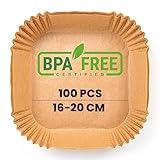 PORTENTUM Backpapier für Heißluftfritteuse 100 Stück BPA-frei, 16-20 cm, Airfryer Backpapier Antihaft Wasserdicht Ölfest Einwegschalen Luftfritteuse Pergamentpapier Liner für Heißluftfritteuse,Quadrat