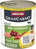 animonda GranCarno Hunde Nassfutter mit Rind + Entenherzen (6 x 800 g), getreidefreies Hundenassfutter ohne Zucker, für ausgewachsene Hunde, mit frischen fleischigen Zutaten