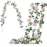 BowieMall Künstliche Rosengirlande, künstliche Seidenrosen, Blumenranken, hängende Blumengirlande für Hintergrund, Hochzeit, Party, Garten, Hotel, Outdoor-Wanddekorationen (9 Blumen, Rosa)