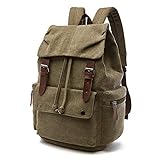 Rufun Leinwand Rucksack Jahrgang für Laptop Tagesrucksack Wandern Reisen Große Kapazität Tasche Unisex (Grün)