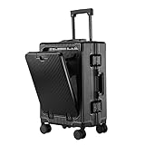 Generisch Handgepäck Koffer Leichtgewicht, Reisegepäck Koffer mit TSA-Schloss, Große Rollkoffer mit 4 Rädern, Hartschalenkoffer, Frontöffnungsgepäck mit Getränkehalter (Schwarz, 55CM)