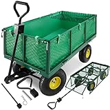 tectake® Bollerwagen, Transportwagen, Gartenwagen, Handwagen, Leiterwagen mit aufklappbaren Seitenwände, Transportkarre, belastbar bis 550 Kg, Trolley mit gepolsterter Handgriff - grün
