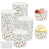 Kleemeiero 50 Stück Eisbecher aus Papier mit 50 Stück Löffel 125ml Einweg Kuchenbecher Einweg-Eisbecher Einweg Eisschalen Pappe Pappschalen Dessertbechers für EIS, Dessert, Fingerfood, Joghurt