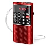 PRUNUS J-328 Taschenradio FM/UKW, Digital Radio Klein mit Rekorder, Kofferradio Mini Radio mit Akku Wiederaufladbarer, SD/TF/AUX MP3-Walkman Fm Radio, Tastensperre zum Joggen, Wandern, Reisen(Rot)